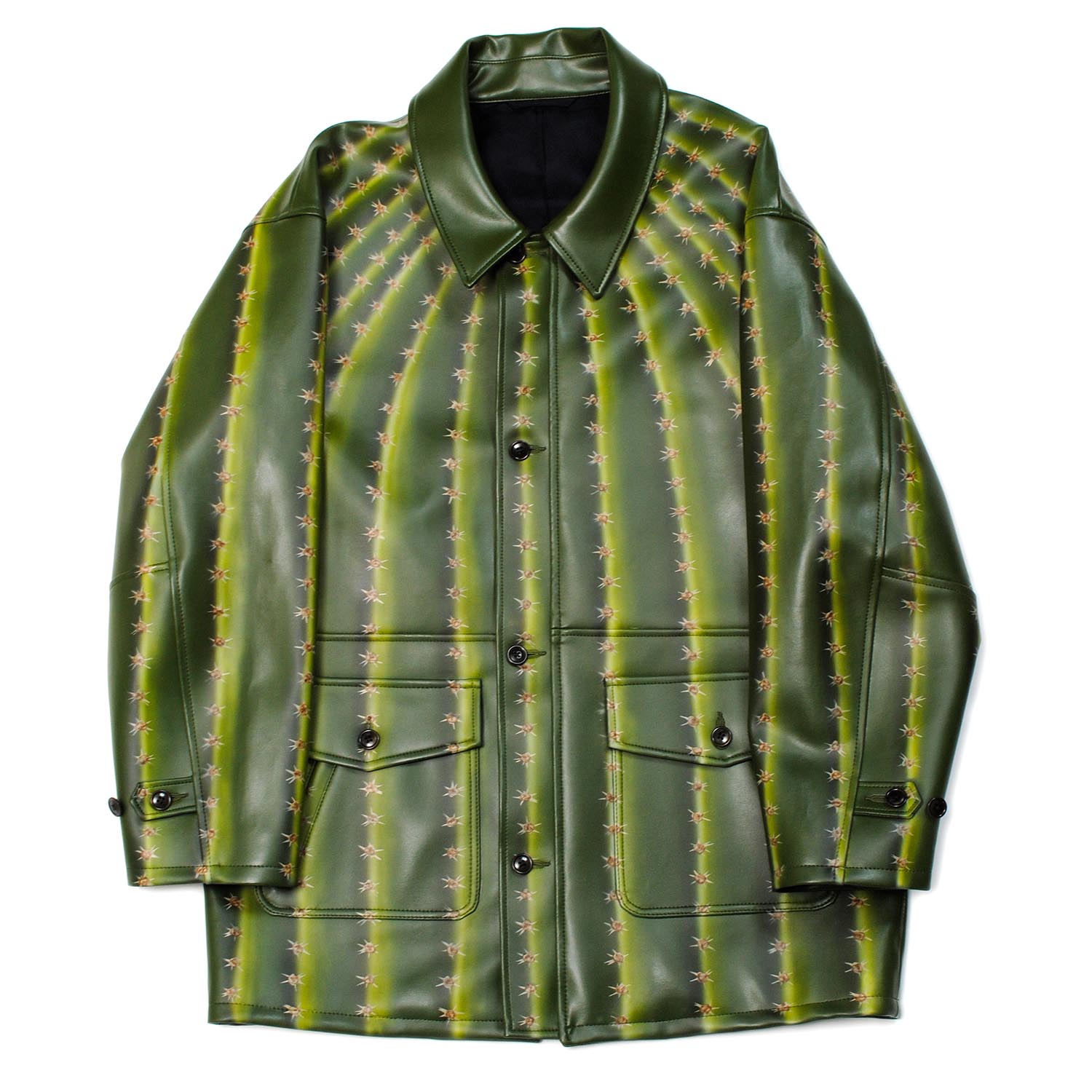 Green Cactus Leather Hand-Painted Jacket
