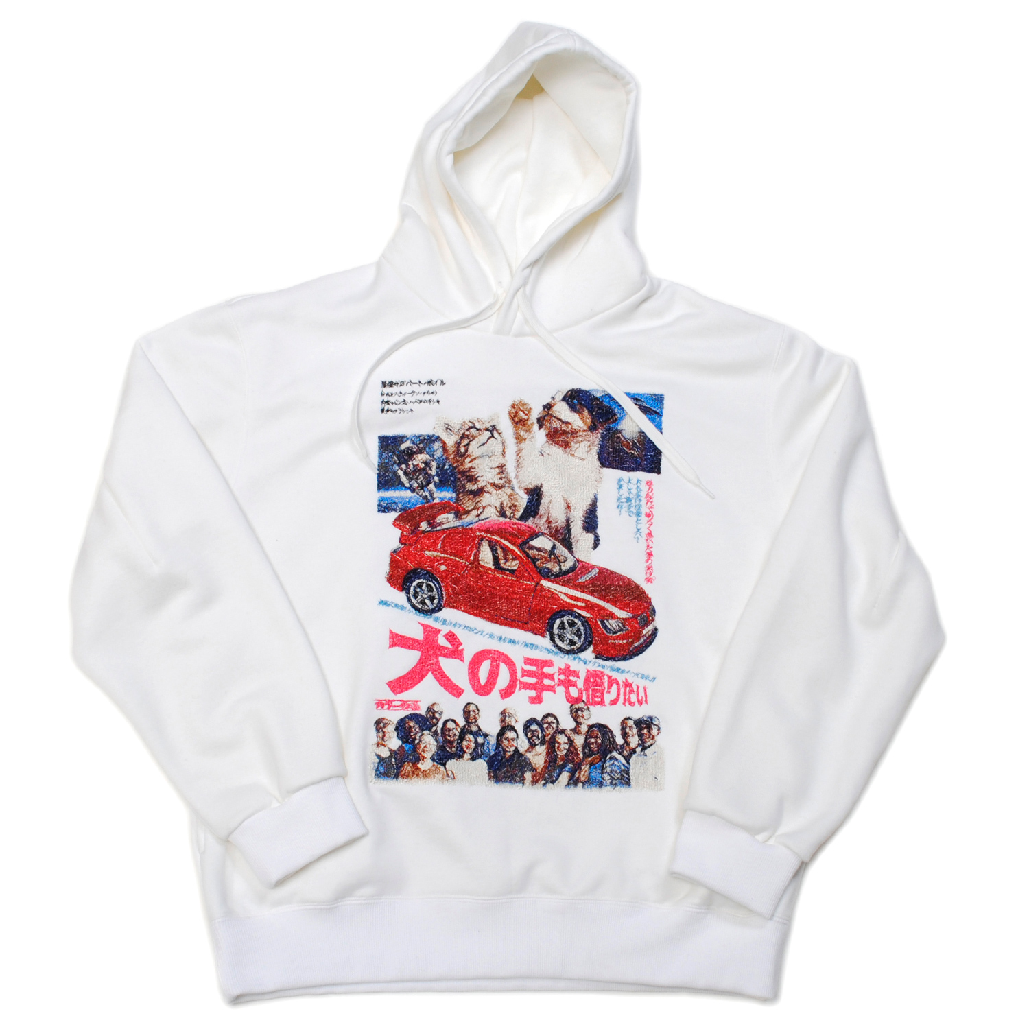White Retro Poster Embroidery Hoodie
